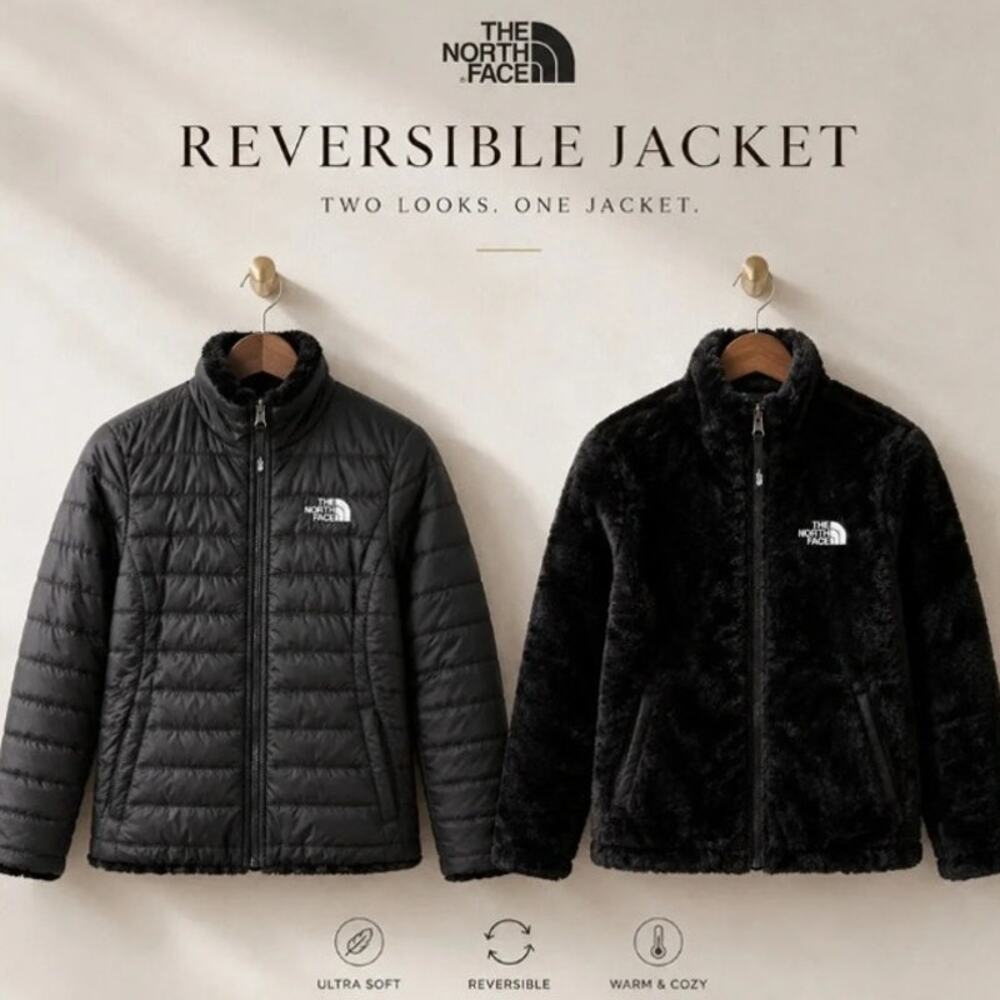 The North Face Girls' Reversible Black Puffer Jacket M